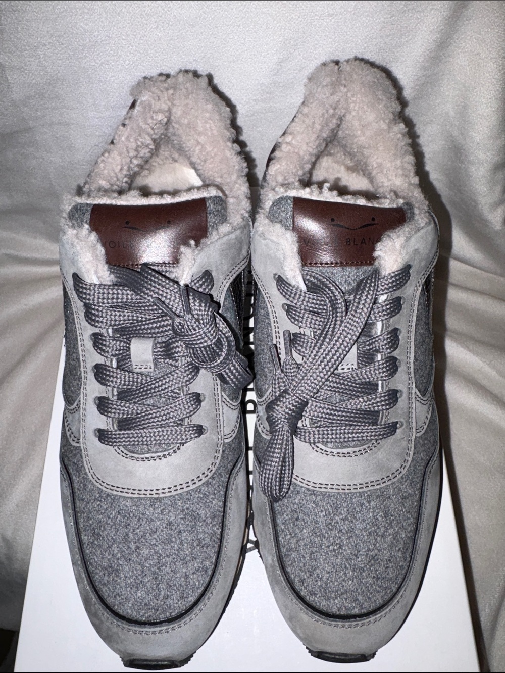 NWT VOILE BLANCHE JULIA Fur Leather and Fabric Sneakers in Grey - Picture 8 of 16